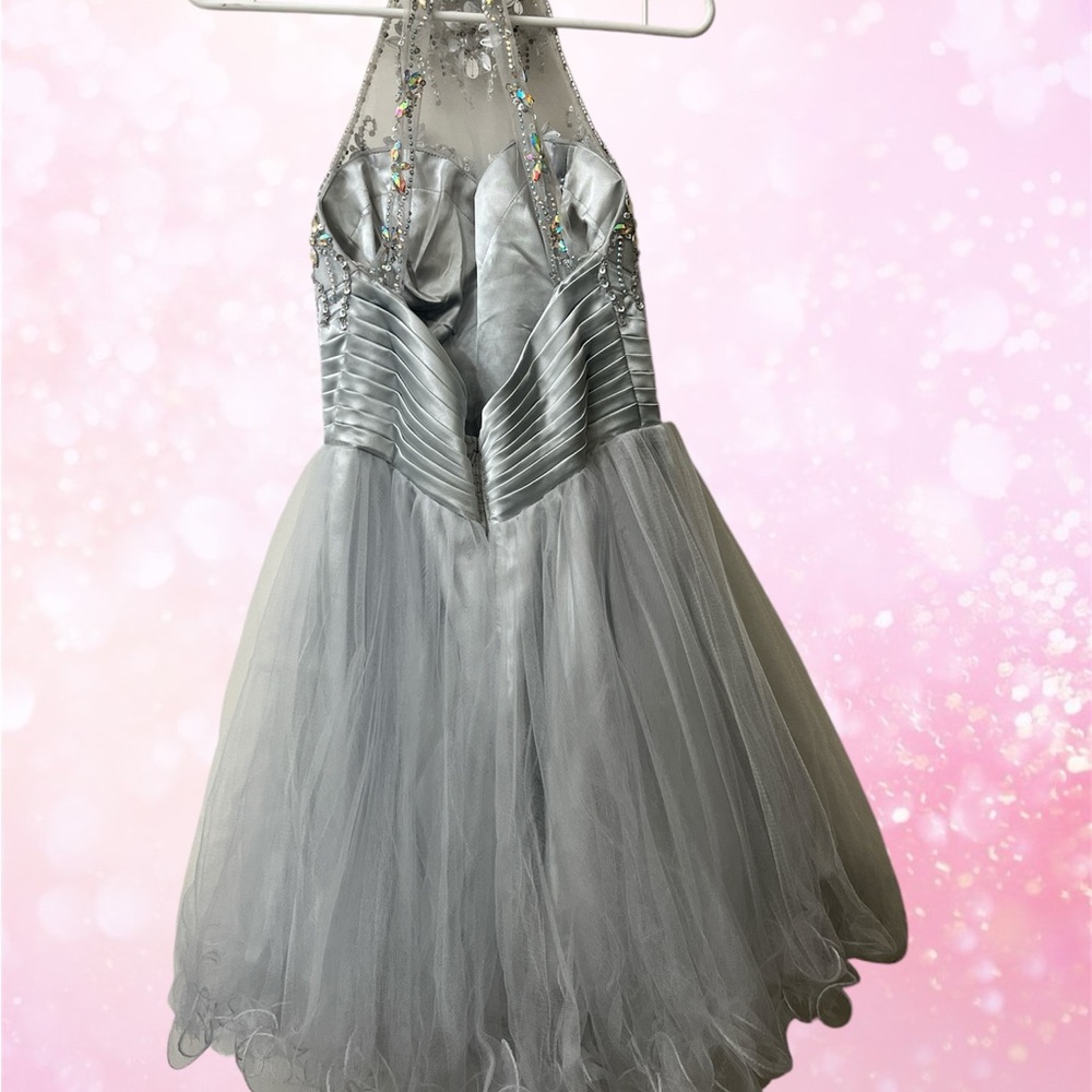 Silver Ruched Halter Prom Dress